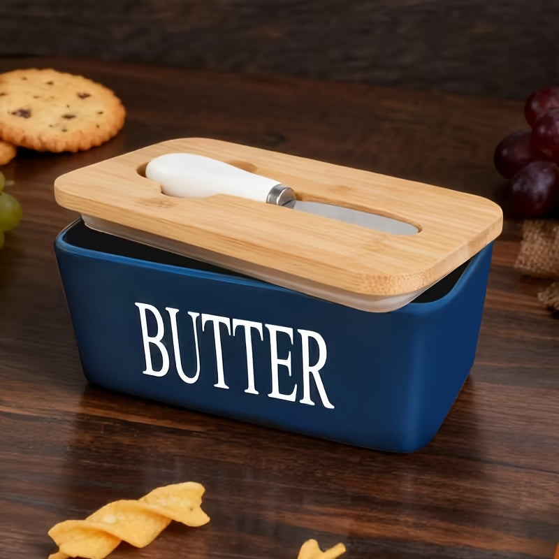 1pc Luxury Large Butter Dish with Lid - Ceramic Countertop Keeper with Knife High-Quality Sealing and Easy-Clean Design - Perfect Kitchen Gift for Butter Lovers Butter Container