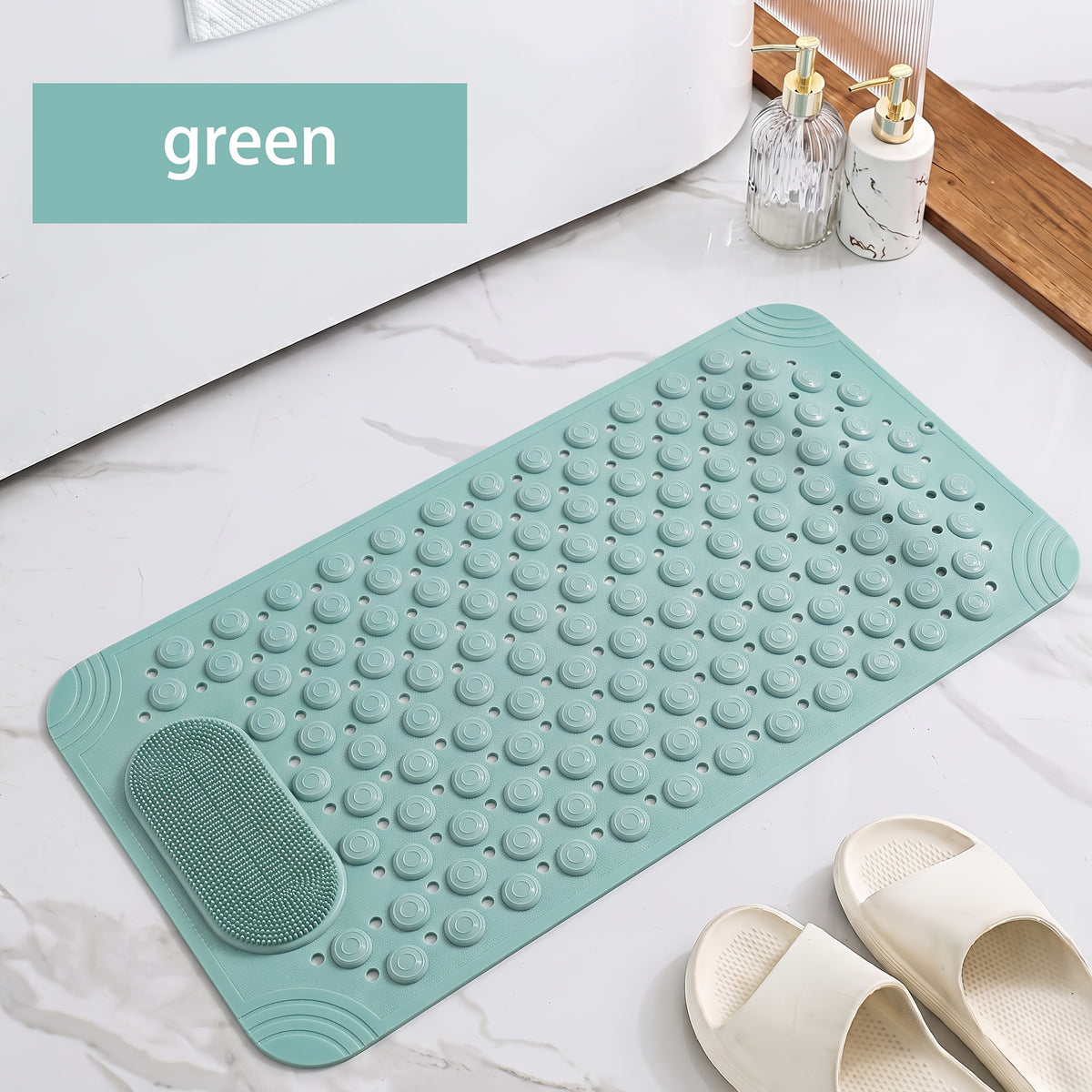 Non-Slip PVC Bath Mat with Massage Buttons - Light Blue & Multi-Color Polka Dot Pattern, Rectangular Shower and Bathroom Safety Mat, 0.35inch Thick, Durable PVC Material, Bath Accessories