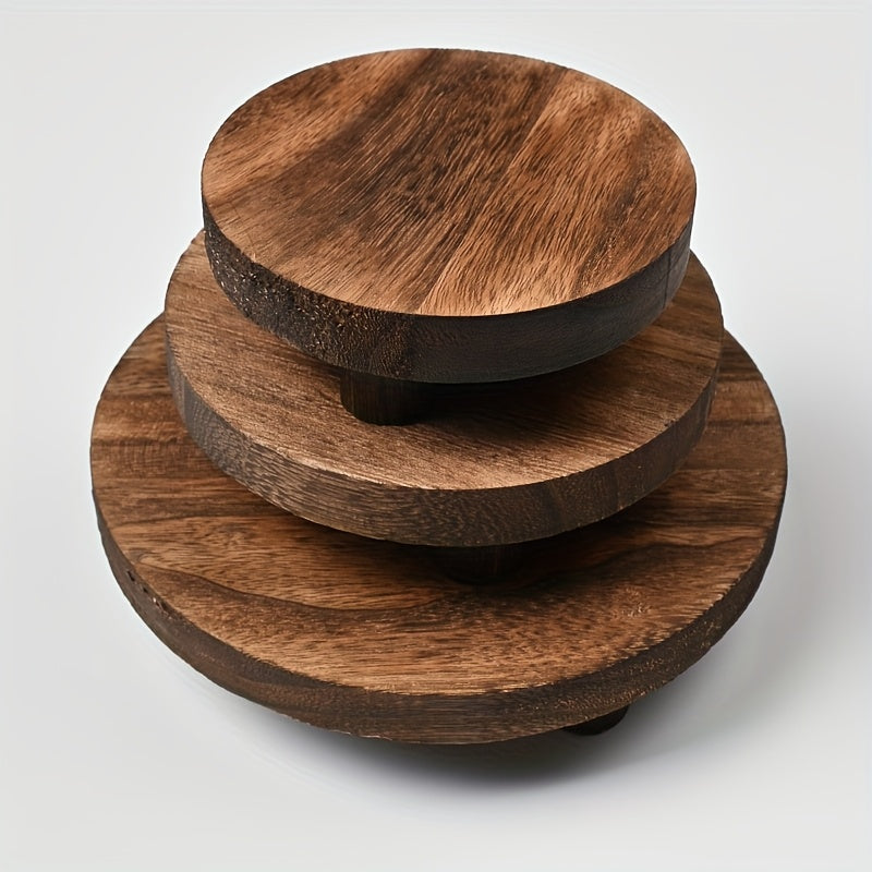 3pcs Rustic Wooden Display Risers Set - Stylish Cake Stand & Pedestals for Kitchen, Room & Home Decor - Perfect for Christmas, Valentines Day, New Year - Functional Organizer with Farmhouse Charm