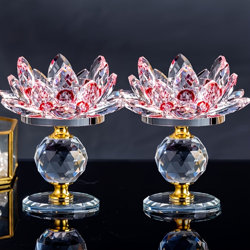 2pcs Crystal for Lotus Candleholder - Polished Desktop, Home Theme, Suitable for Christmas, Thanksgiving, Halloween, Easter, And Hanukkah