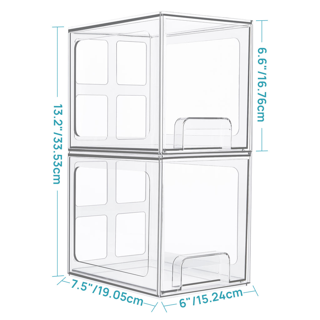 4 Pack Stackable Storage Drawers, 7.5"D X 6"W X 6.6"H Acrylic Bathroom Makeup Organizers, Clear Plastic Storage Bins for Vanity, Perfume Organizer