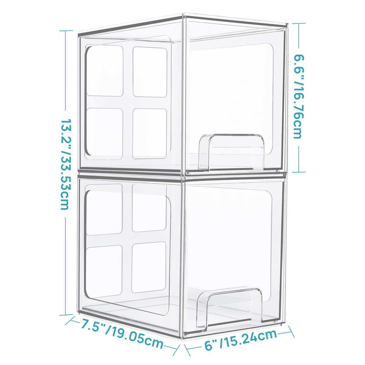 4 Pack Stackable Storage Drawers, 7.5"D X 6"W X 6.6"H Acrylic Bathroom Makeup Organizers, Clear Plastic Storage Bins for Vanity, Perfume Organizer