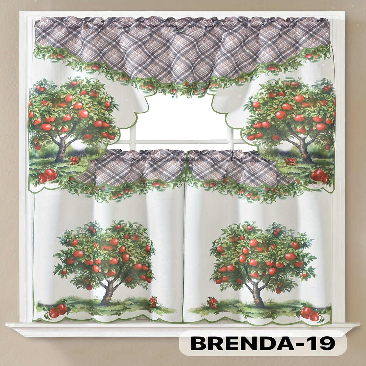 3pcs Bamboo Embroidered Kitchen Curtain Set, Floral Embroidery, Lightweight and Soft, Easy Care, Machine Washable, Satin Fabric, Embroidered