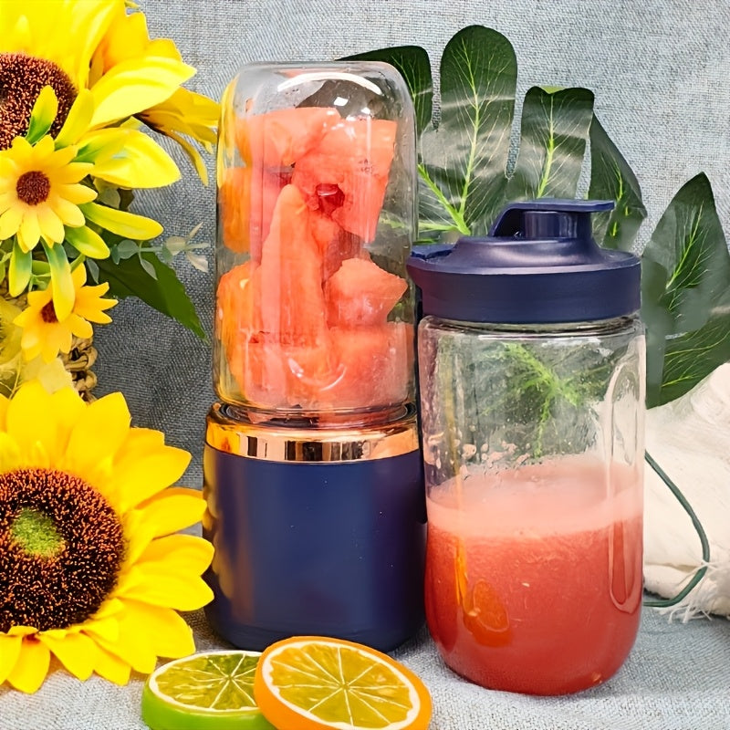 Portable Double Cup Fruit And Vegetable Juicer, Made of Food Grade ABS, with a Capacity of 1500Mah Rechargeable Battery, Gift Box, Multifunctional Juicer, Kitchen Supplies, Essential for Summer Fruit Juicing