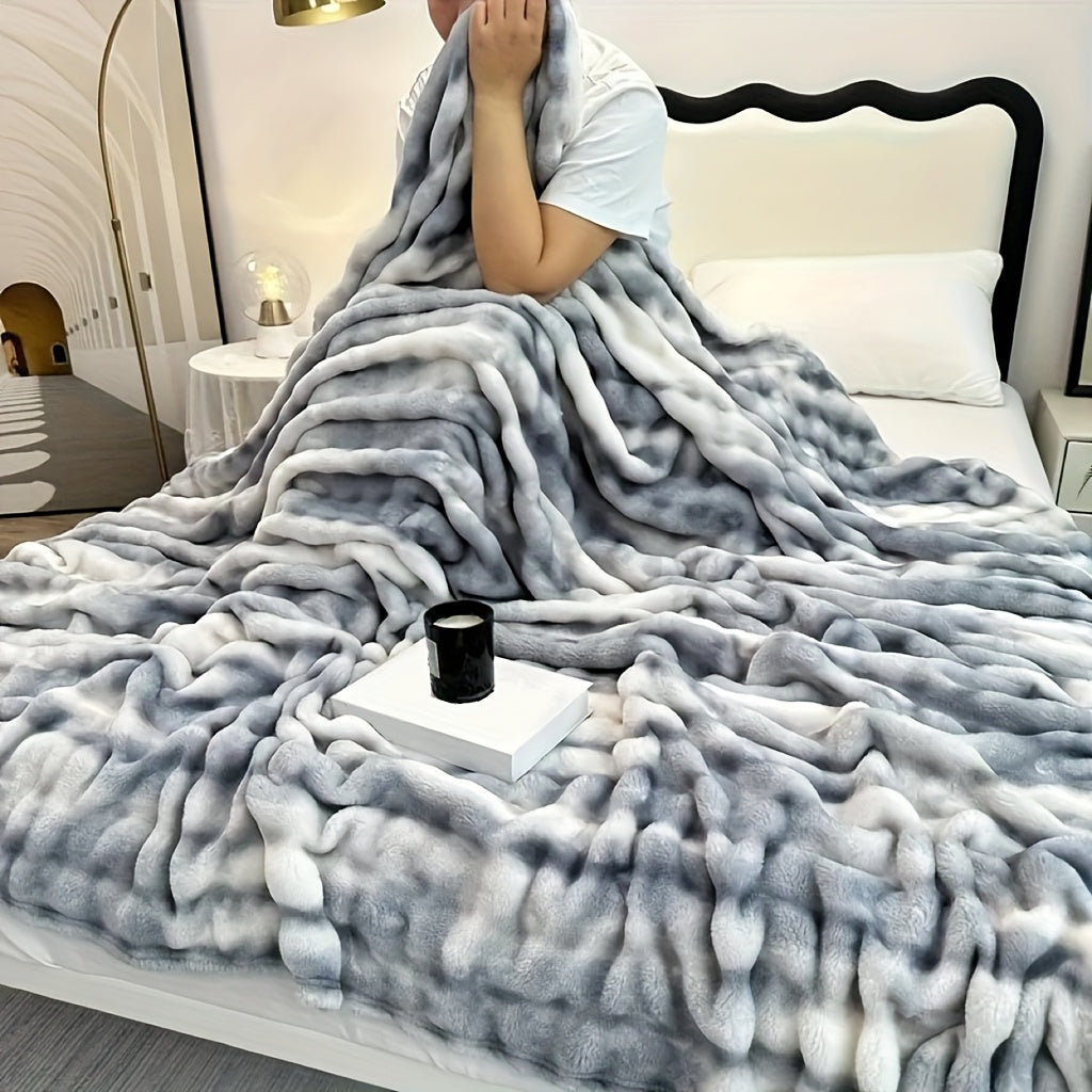 Soft & Warm Ultra-Soft Faux Rabbit Fur Tie-Dye Plush Throw Blanket - Reversible, Machine Washable for All Seasons, Perfect for Sofa, Bed, Living Room, Christmas,, 320GM Random Color