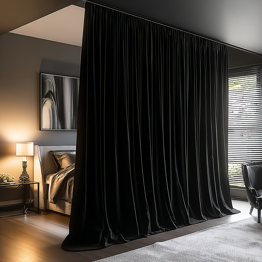 1-Panel Modern Blackout Room Divider Curtain Panel Suitable for Ceiling Track/Rod Pocket Mount, Panel with Hooks, Blocking Floor/Wall Curtain for Doors, Machine Washable for Bedroom/