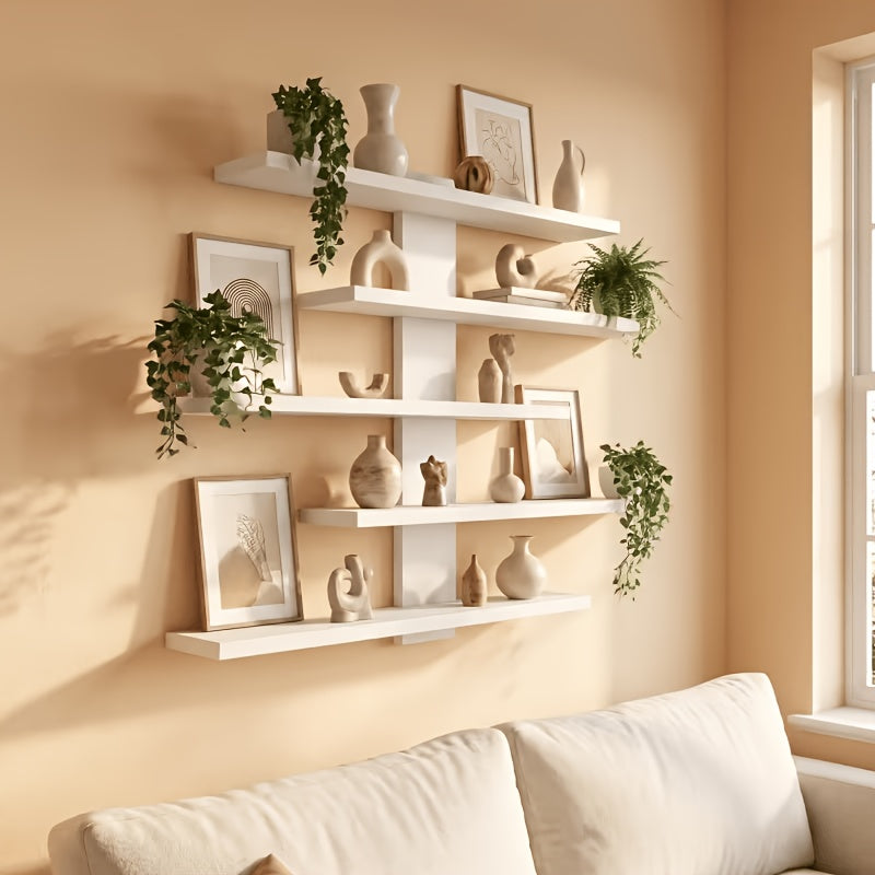 5-Tier Adjustable Wall-Mounted Floating Display Shelves, Fiberboard Modern Decorative Storage Rack, Multifunctional Home And Office Shelving Unit for Action Figures, Building Blocks, Collectibles, Dolls, Statues, Perfect Holiday Gift