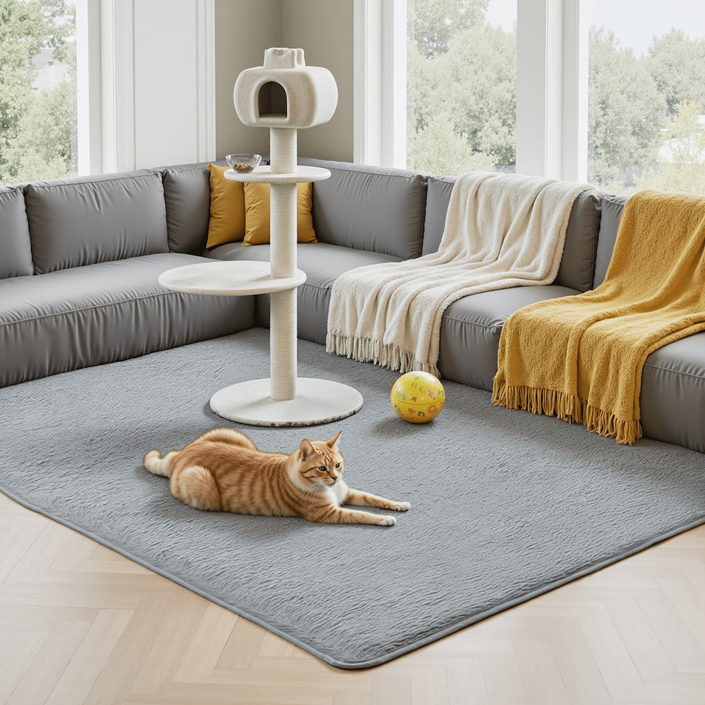 High-Pile Area Rug, 1.6-Inch Soft Fluffy Machine Washable Polyester Carpet with Non-Slip Backing in Five Colors for Living Room and Bedroom Decor