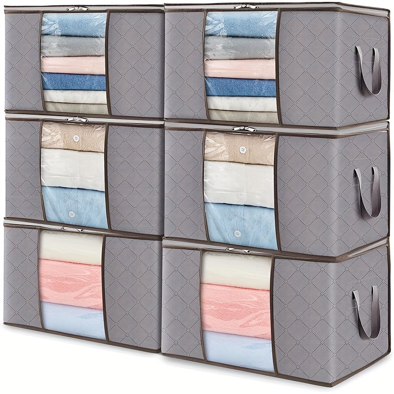 6pcs Extra Large Storage Bags with Zipper Closure - Heavy-Duty Non-Woven Fabric, Retro Rectangular Design for Quilts, Blankets, Clothes & Sweaters - Portable Seasonal Closet Organization & Home Storage Solution, Clothes Storage, Festive Decor Item
