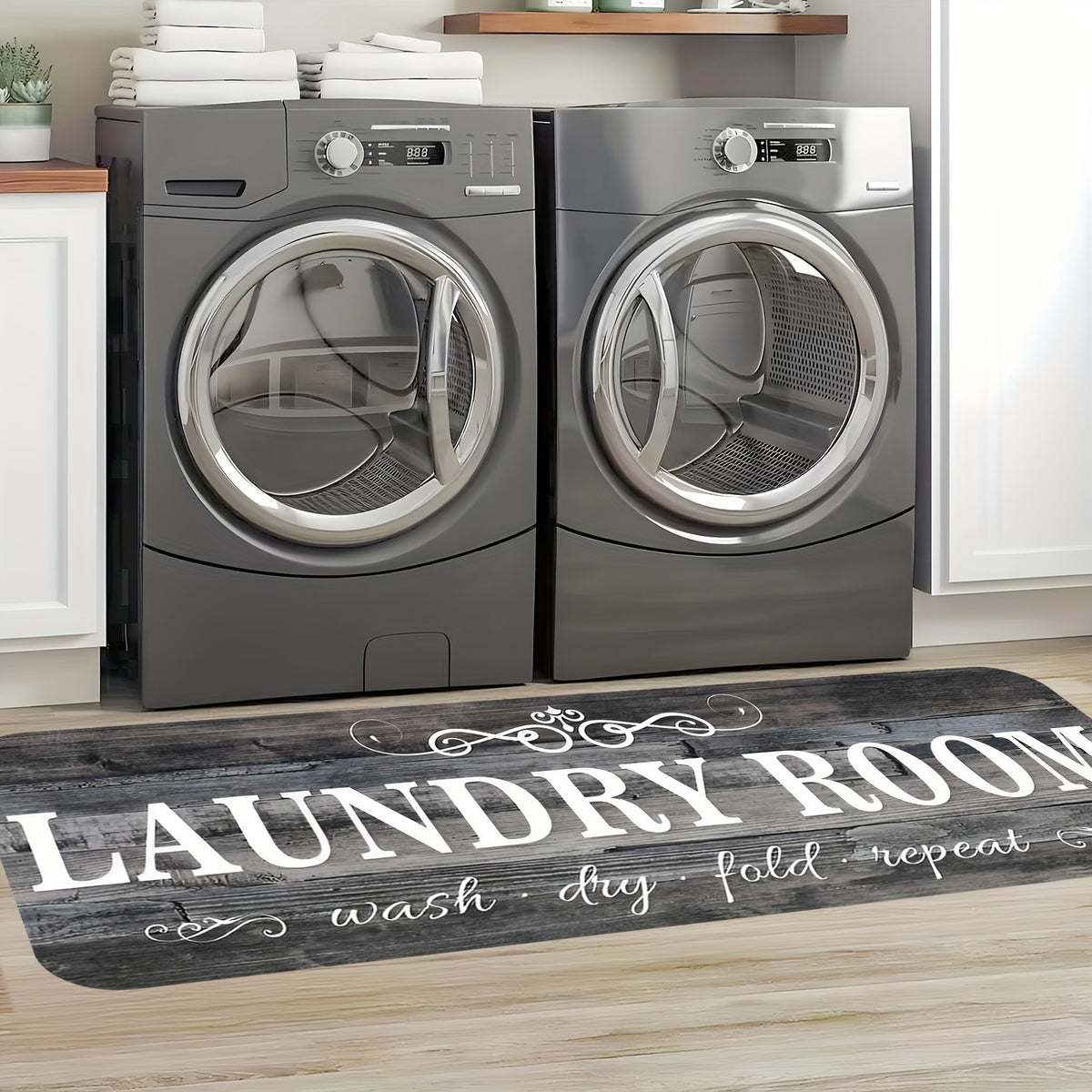 Non-Slip Laundry Runner with Rubber Backing Suitable for Bathing/Laundry/ Floor Mat, Machine Washable Gray Wood-Tone Farmhouse, Durable Floor Mat Suitable for Hallway, Rural Design for, Sturdy Structure