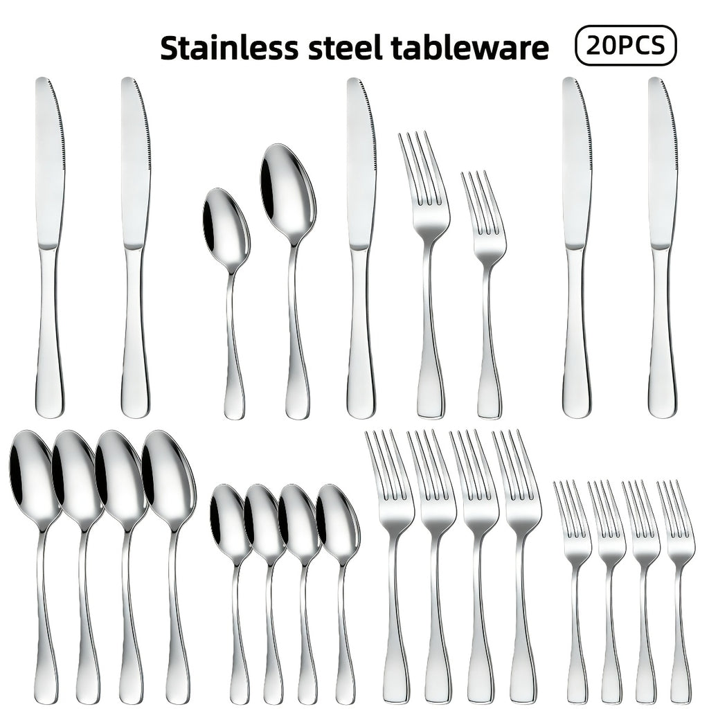 72pcs/48pcs/20pcs Stainless Steel Silverware Flatware Cutlery Set, Includes Dinner Knife Fork Spoon Steak Knives, Food Grade Rust And Scratch Resistant Tableware