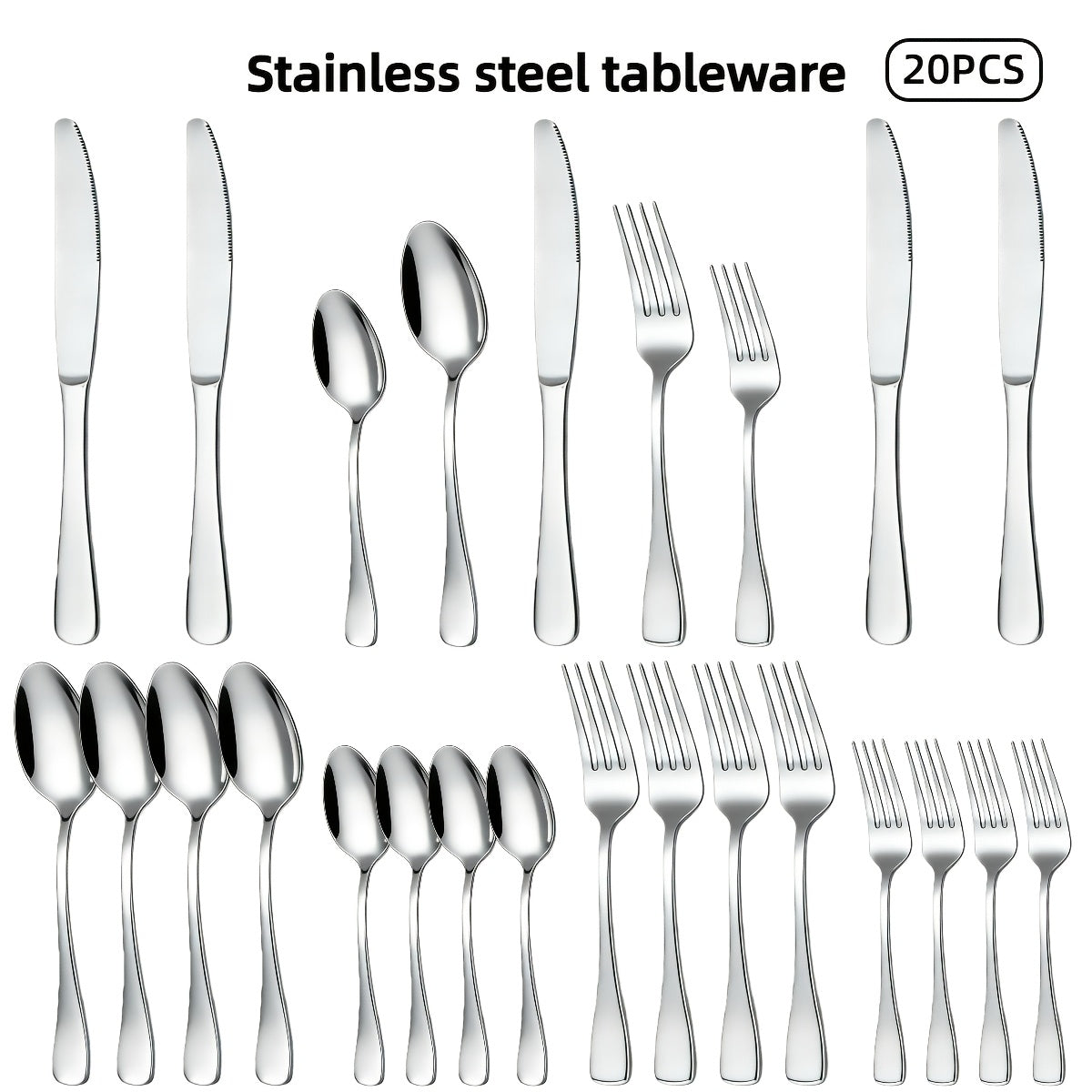 72pcs/48pcs/20pcs Stainless Steel Silverware Flatware Cutlery Set, Includes Dinner Knife Fork Spoon Steak Knives, Food Grade Rust And Scratch Resistant Tableware