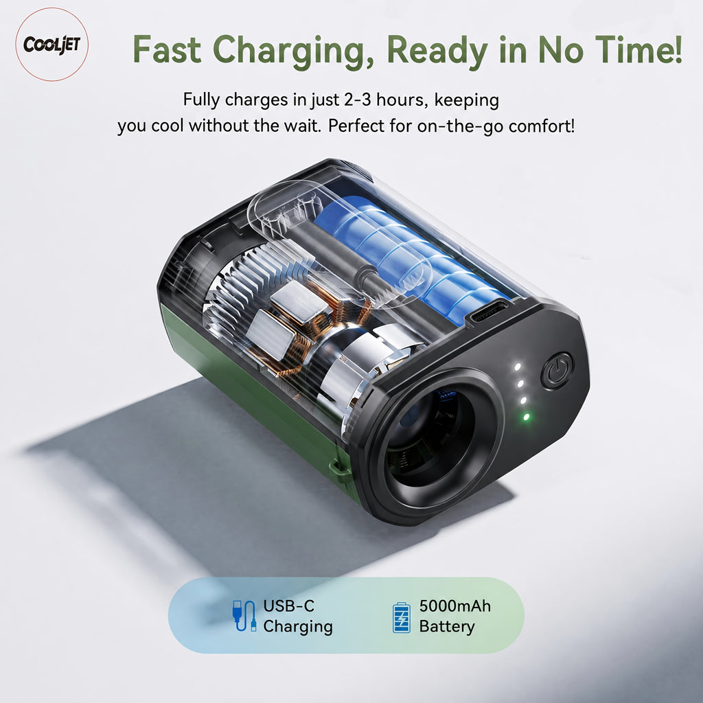 Neck-hanging Portable Waist Fan, Featuring an 18000RPM Powerful Brushless Motor, Four-speed Wind Adjustment, and a 5000mAh High-capacity Long-lasting Battery. Equipped with an LED Power Indicator, It Is Suitable for Outdoor Work, Camping