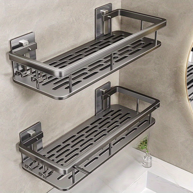 2pcs Stainless Steel Shower Caddy Racks - Rust-Resistant Wall-Mounted Bathroom Organizer with 2-Tier Shelves, Space-Saving Corner Storage for Shower & Bathtub Accessories (Black), Shower Caddies