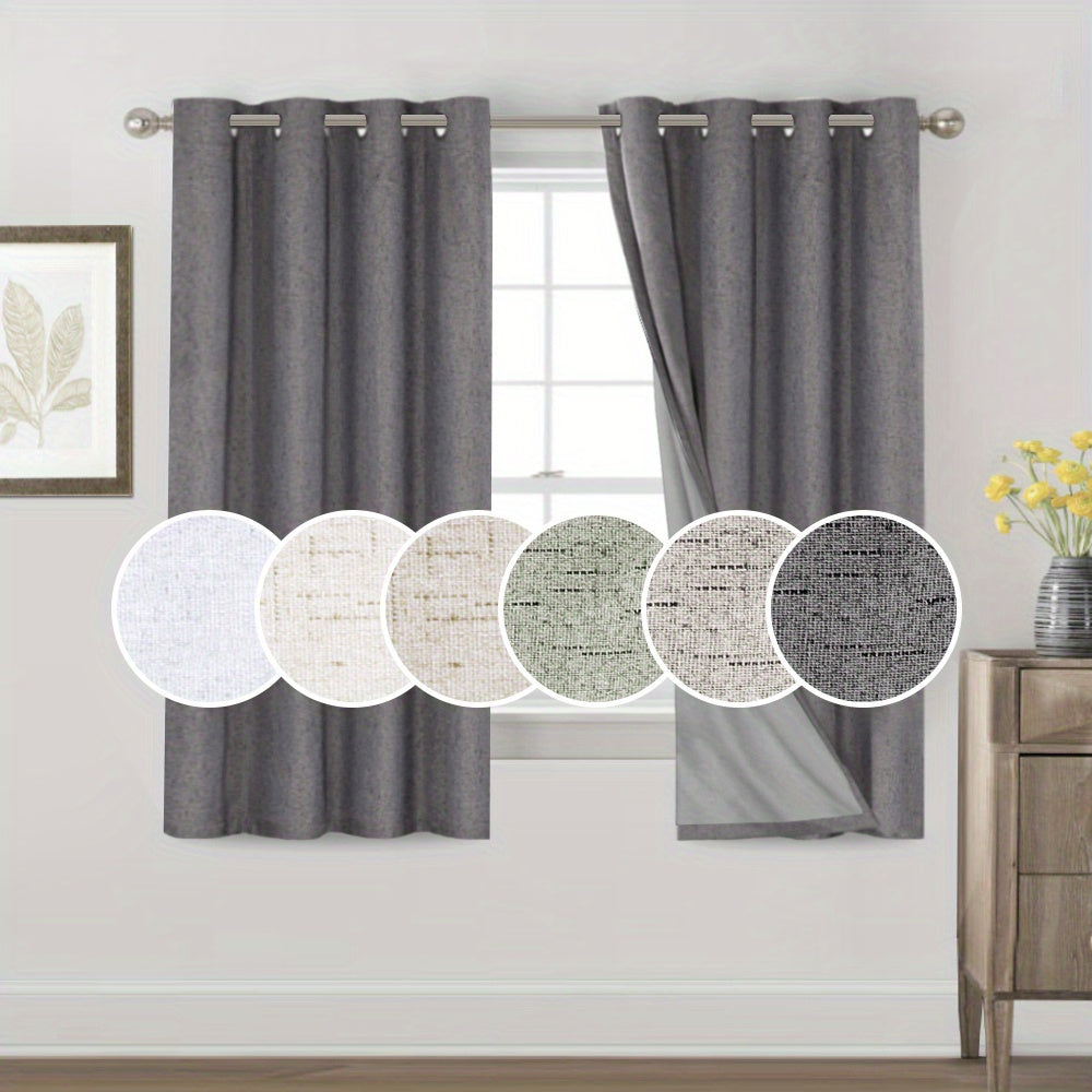 2 Panels 100% Blackout Linen Textured Curtains Thermal Insulated Curtains for Winter Noise Reducing Window Drapes with Grommet for Hall Room Bedroom Living Room PRINCEDECO