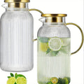 Striped Borosilicate Glass Pitcher Set, 68 oz 2 Liter Water Carafes with 304 Stainless Steel Lids for Iced Tea, Lemonade and Cold Brew, 2 or 4 Pack
