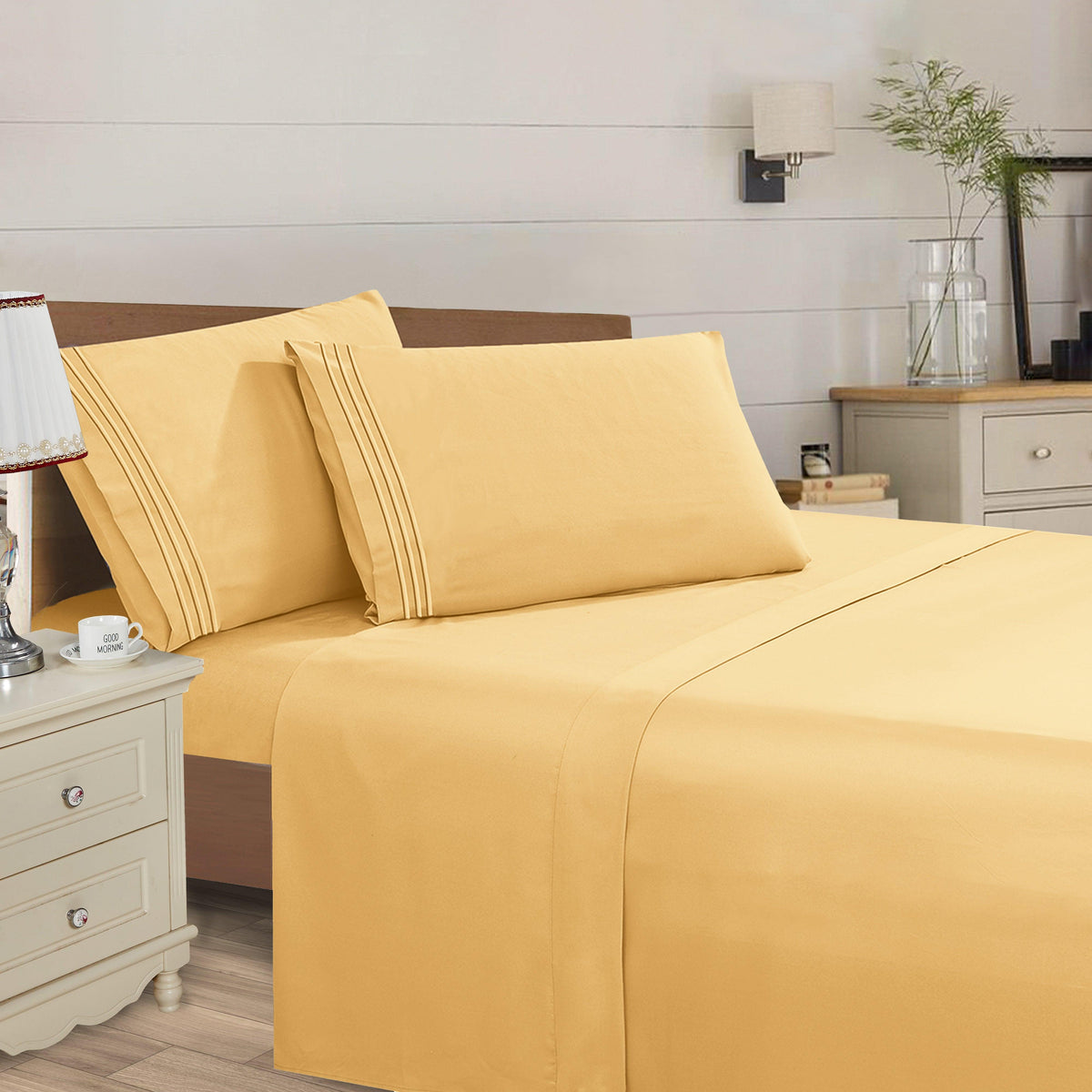 Elegant Comfort Luxury 4pcs Embroidered Sheet Set 16 inch deep pockets - Ultra Soft Machine Washable Luxury 4-Piece Bed Sheet Set - Fade and Wrinkle Resistant Premium Hotel Quality Twin/Full/Queen/King/Cal King Bedding Set- 4PC Sheets For Daily Use, Dorms