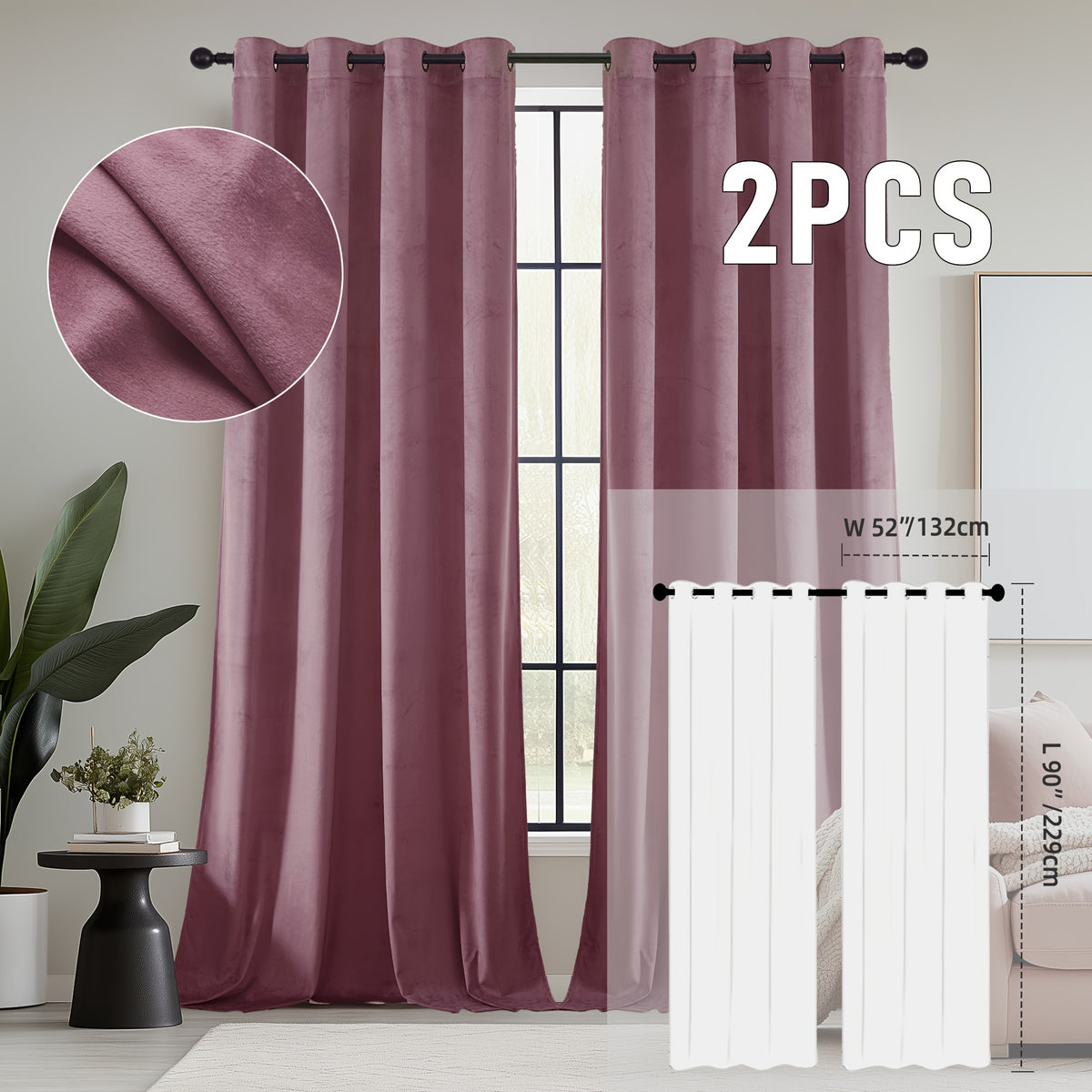2pcs Velvet Room Darkening Curtains | Vintage Soundproof and Thermal Insulated, Elegant Soft Velvet Grommet Top Curtains for Living Room and Bedroom, Unlined, Solid Color, Fashionable Valentine'S Day Décor