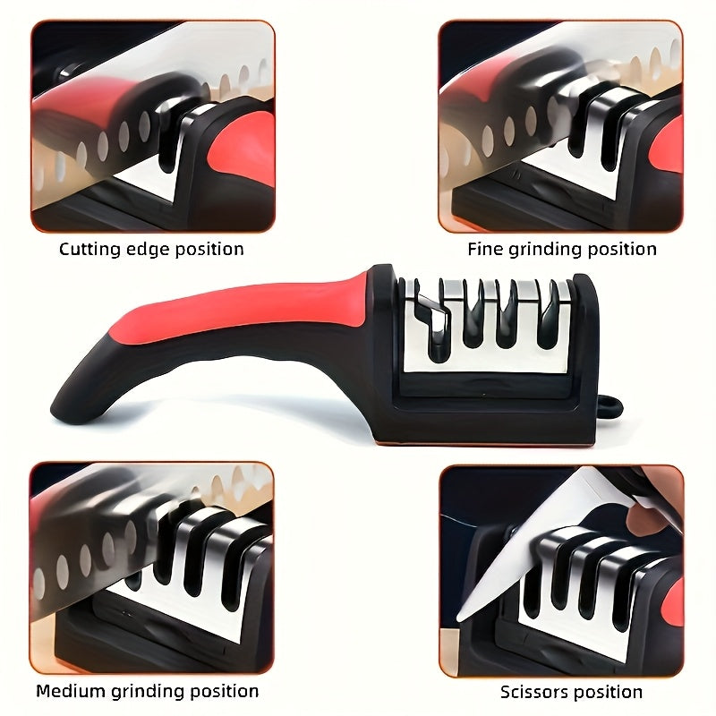 Knife Sharpener, 4-In-1 Blade Stainless Steel Sharpener And Scissors Sharpener, Anti-Slip Handle Professional Knife Sharpener, for Ergonomic And Easy to Use Knife Sharpening Kit