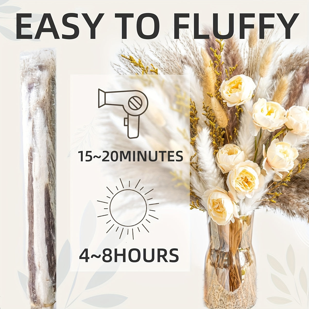 91/51pcs Large Dried Pampas Grass Bouquet with Artificial White & Beige Roses - Full Blooming Wedding, Home, Farmhouse Centerpiece - Low-Maintenance Boho Table Decor, Rustic Dried Flower Arrangement (No Vase Included)