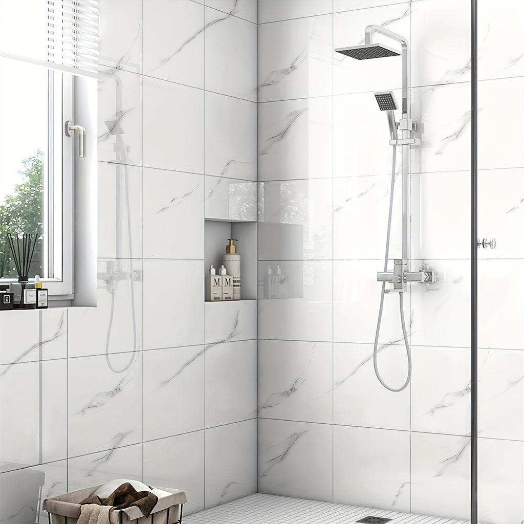 20/50pcs 3D Marble Wall Tiles Wallpaper, Self-Adhesive Foam Wall Panels, Home Decoration Wall Stickers, Peel And Stick, Easy to Clean And Cut, Suitable for Renovation of Bathrooms, Living Rooms, Kitchens, Bedrooms, Not Real Tile (Grey Marble)