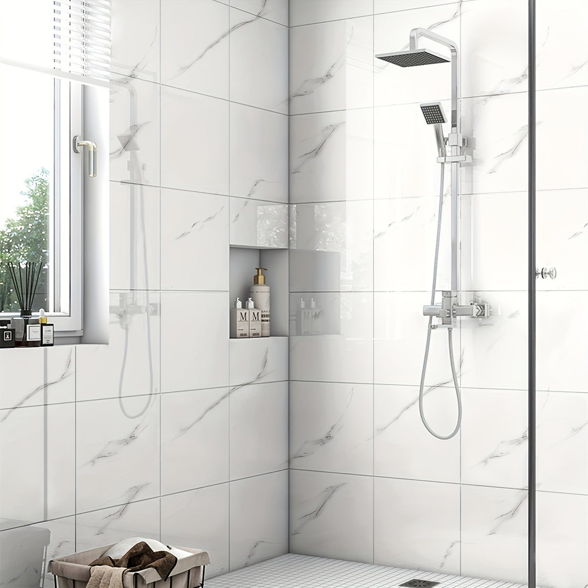 20/50pcs 3D Marble Wall Tiles Wallpaper, Self-Adhesive Foam Wall Panels, Home Decoration Wall Stickers, Peel And Stick, Easy to Clean And Cut, Suitable for Renovation of Bathrooms, Living Rooms, Kitchens, Bedrooms, Not Real Tile (Grey Marble)