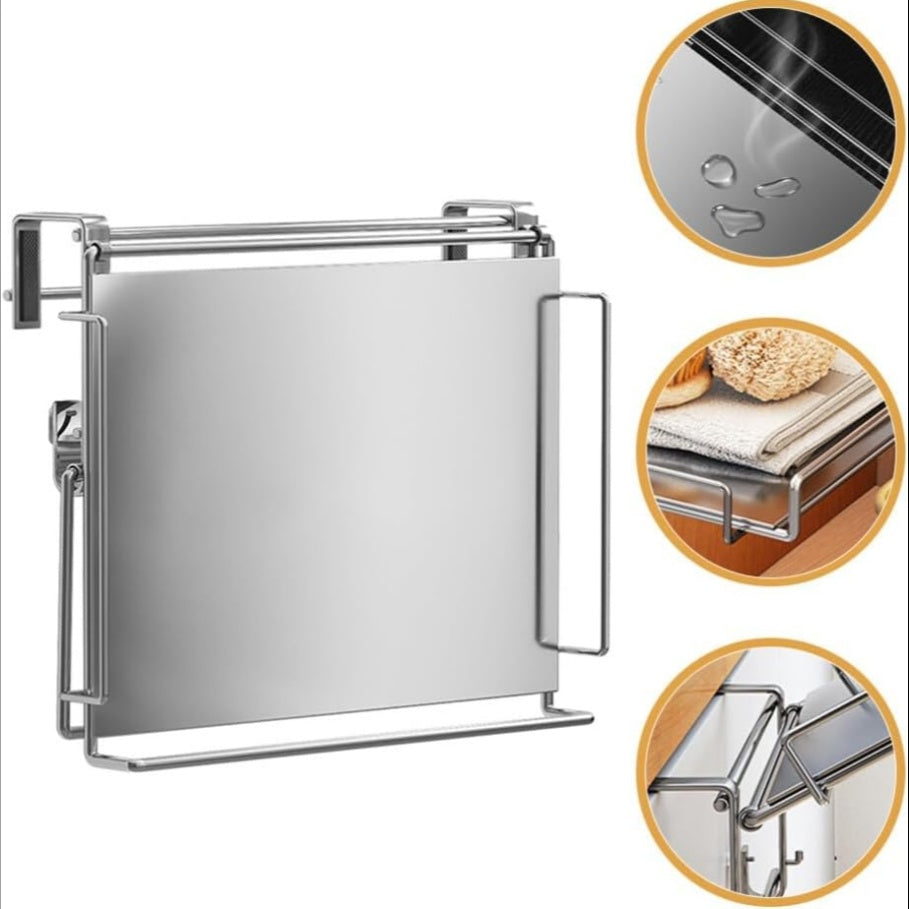 Foldable Stainless Steel Countertop Storage Rack, Silvery, Black, Kitchen Storage Rack, Cabinet Door Hanging Table Board, Bathroom Shelf, Multi-functional Hanging Cabinet Door Organizing Rack, Space-saving