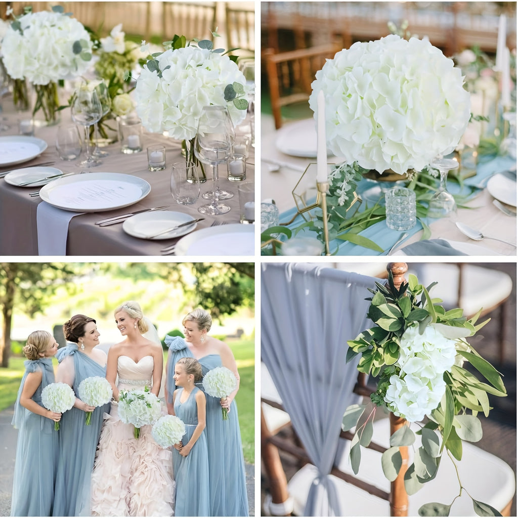 Set of 24 Synthetic Hydrangea Blooms with Stems, Ideal for Wedding Decorations, Home Parties, Baby Showers, And Store Displays. These Floral Arrangements Are Long-Lasting And Can Be Reused, Available in White, Orange, Blue, Dreamy Purple, Champagne