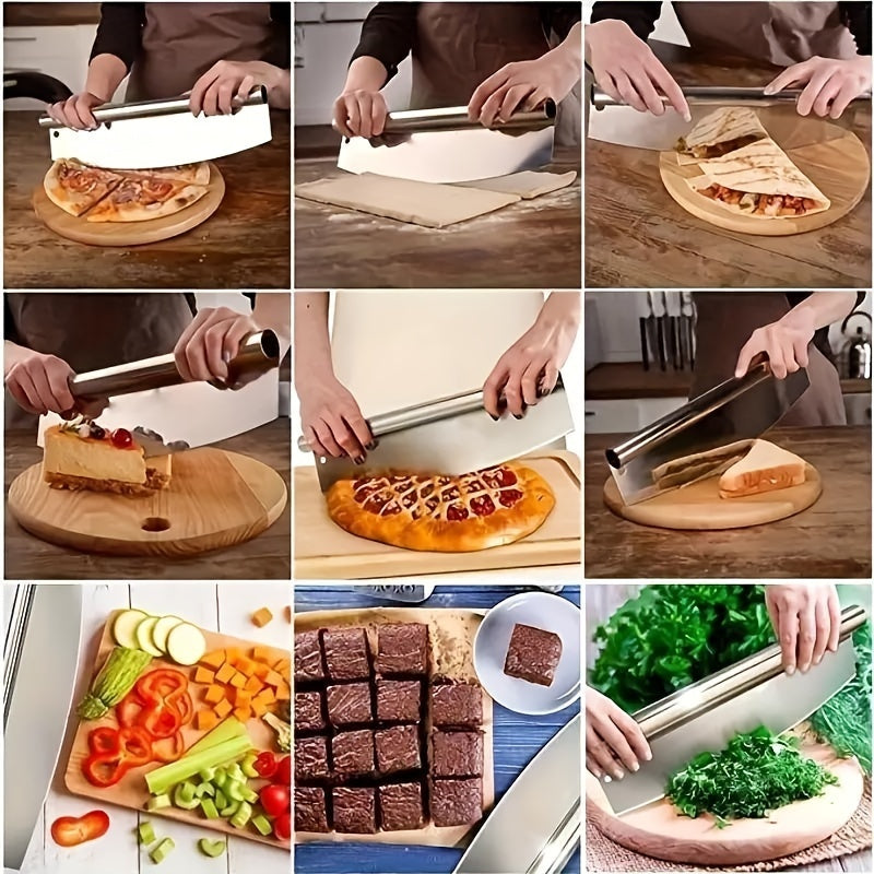 1 Stainless Steel Pizza Cutter, Cheese Slicing, Cheese, Cake Cutter, Half Moon Curved Pizza Shaker, Pizza Spatula, Dough Cutter, Flour Cutter, Baking Tools, Including Knife Cover