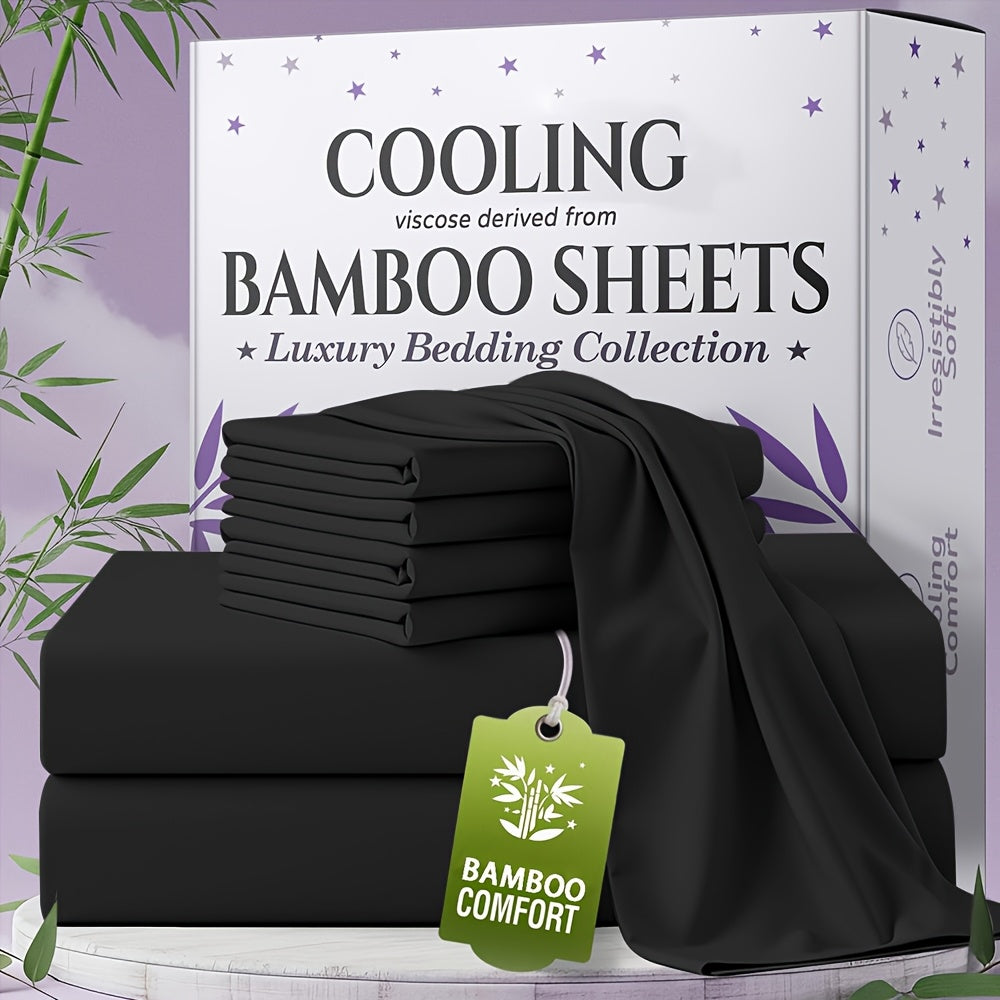 for extra Deep Pocket Bamboo Sheets Set - 4/6pcs Breathable & Cooling Bamboo Bed Sheet Set, Kid Sheet & Pillowcase Sets, Hotel Luxury, Soft Wrinkle-Free For Extra Deep Mattresses, Room Decor