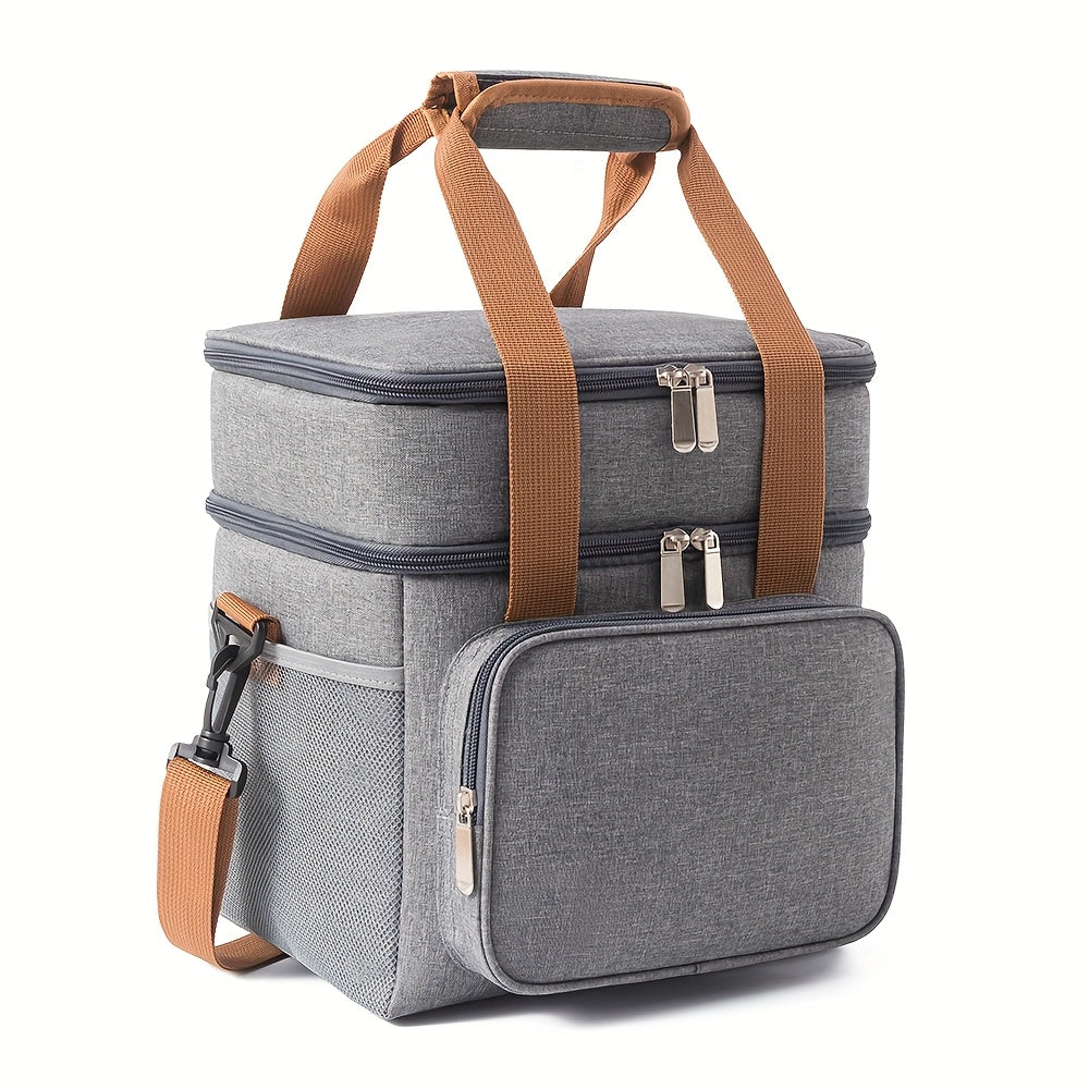 Expandable Lunch Cooler Bag, 14L Double Layer Insulated Food Tote with Adjustable Shoulder Strap and Carry Handles for Work, Office, Picnics and Beach