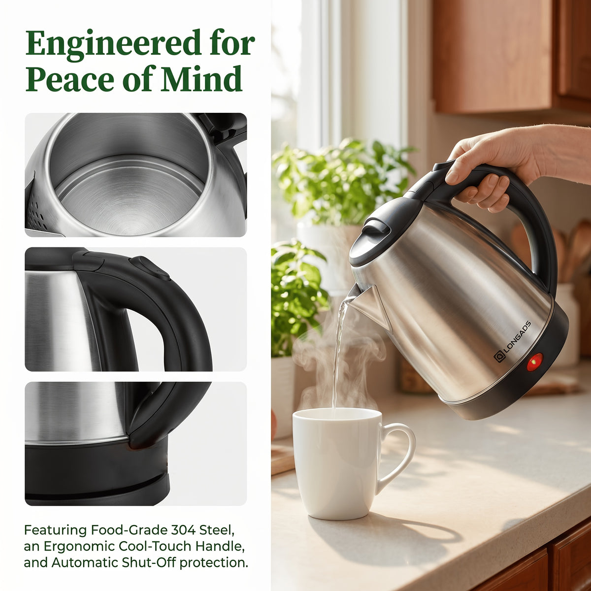 67.63oz Large Capacity Stainless Steel Water Kettle for Family and Gatherings, No Refills Needed. Seamless Design, Safe, Odor-Free, Ideal for Kitchen Use