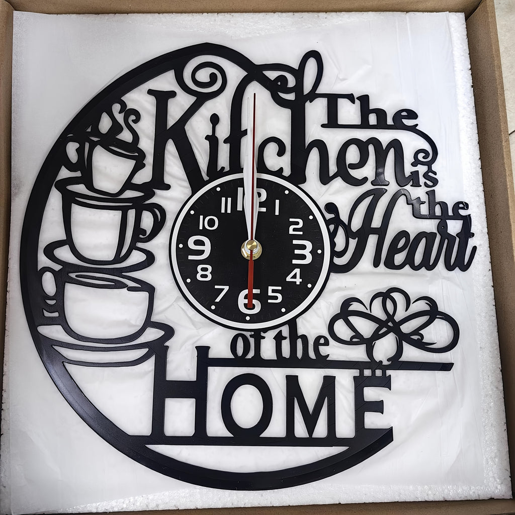Vinyl Record Wall Clock with Heart of Home Crown Design, Silent Vintage Kitchen and Living Room Decor with Optional 7-Color LED Mood Lighting