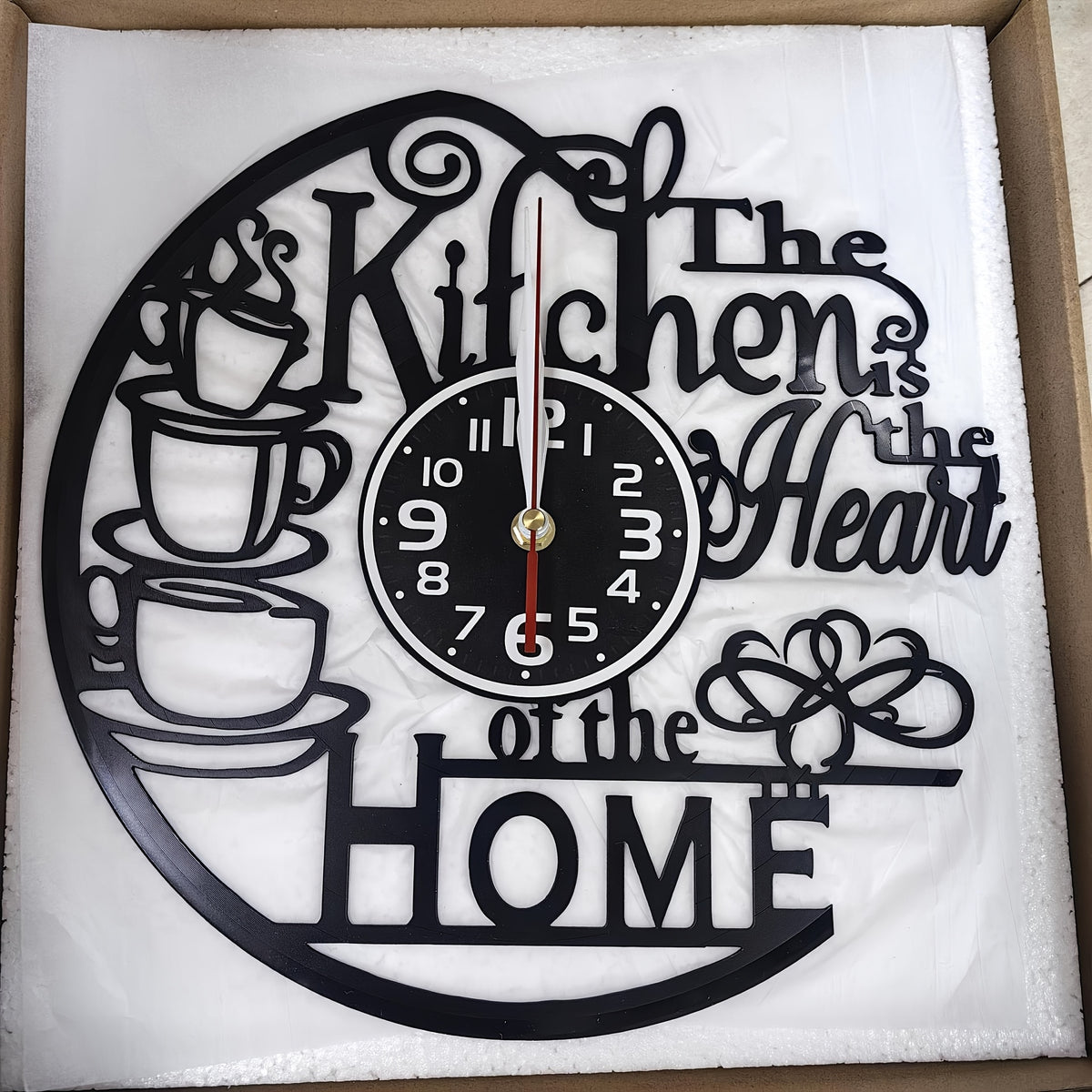 Vinyl Record Wall Clock with Heart of Home Crown Design, Silent Vintage Kitchen and Living Room Decor with Optional 7-Color LED Mood Lighting