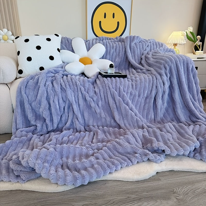 Ultra-Soft Thick Fleece Blanket | Multi-Color, 3D Faux Rabbit Fur, Double-Sided, Ideal for All Seasons, Home, Office, Travel, Camping, Gift for All Occasions