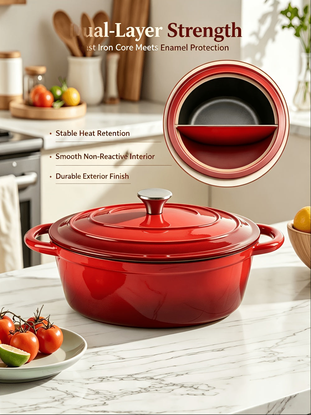 4.5QT Enameled Dutch Oven Pot With Lid, Cast Iron Dutch Oven With Dual Handles For Bread Baking, Cooking, Non-stick Enamel Coated Cookware