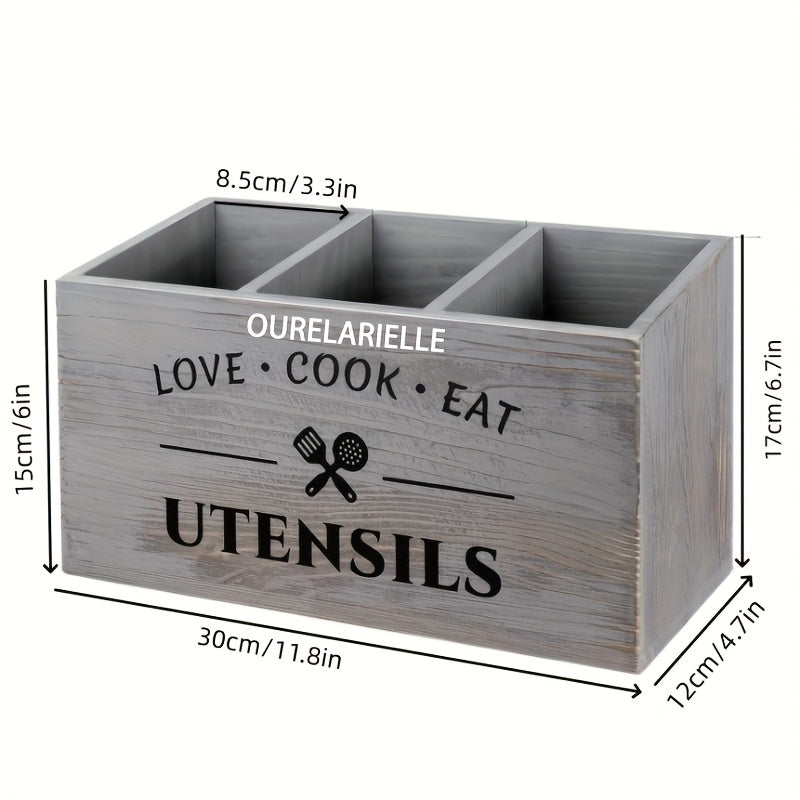 1 Cutlery Storage Box with Grid, Wooden Chopsticks Sorting and Organizing Rack, Kitchen, Bedroom, Desk, New Year and Spring Festival Gift Supplies, for Home Storage and Organization