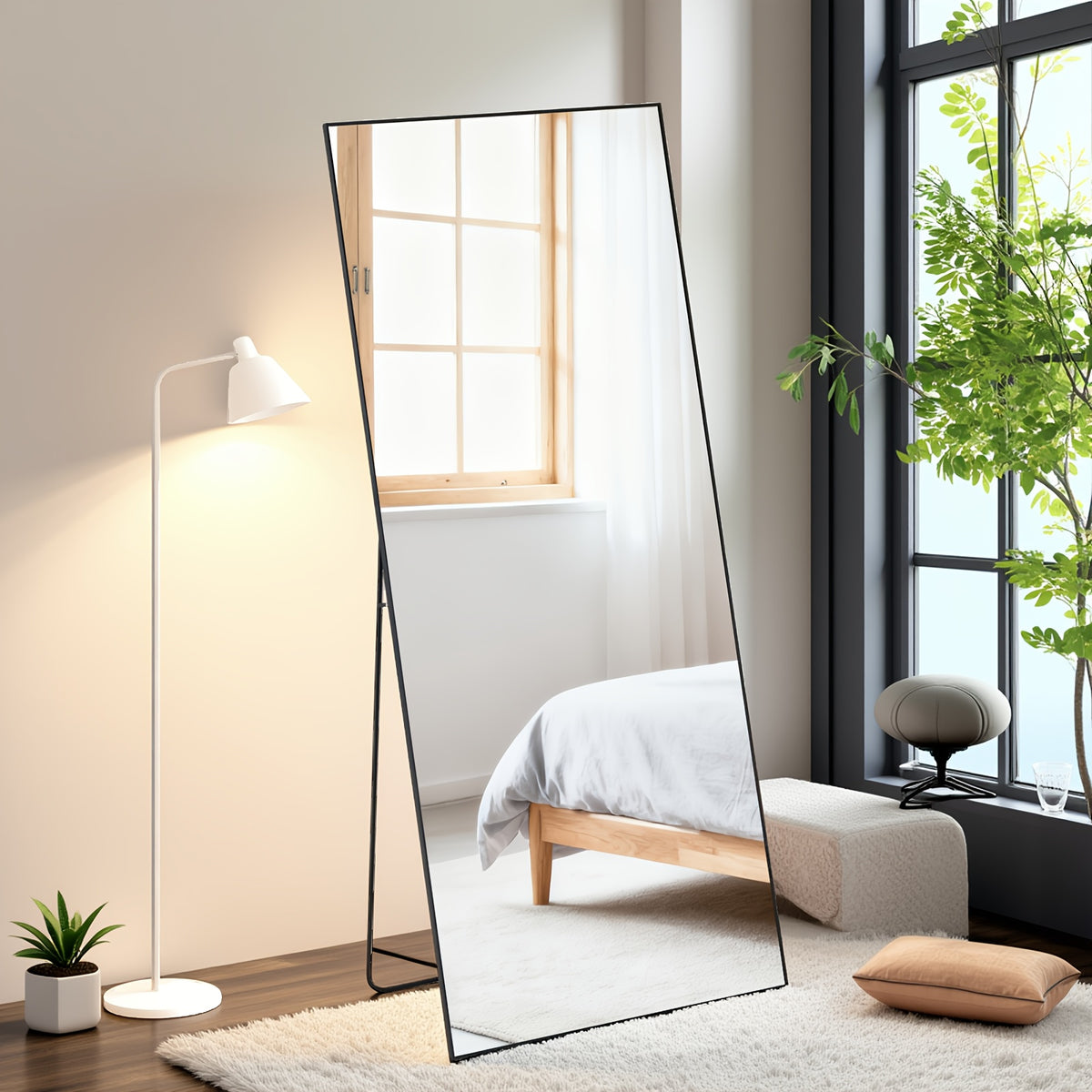 Arched/Rect Full Length Mirror, Full Body Mirror with Stand, Freestanding, Hanging or Leaning for Wall, Steel Alloy Thin Frame Floor Standing for Hotels and Bathrooms
