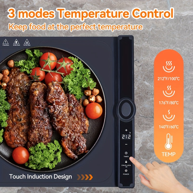 Food Warming Pad, Made Of Silicone, with 3 Temperature Levels And 6-hour Timing Function, Electric Heating Pad with Full Surface Rapid Heating Function, Foldable Food Warming Tray for Buffet Party Kitchen Countertop