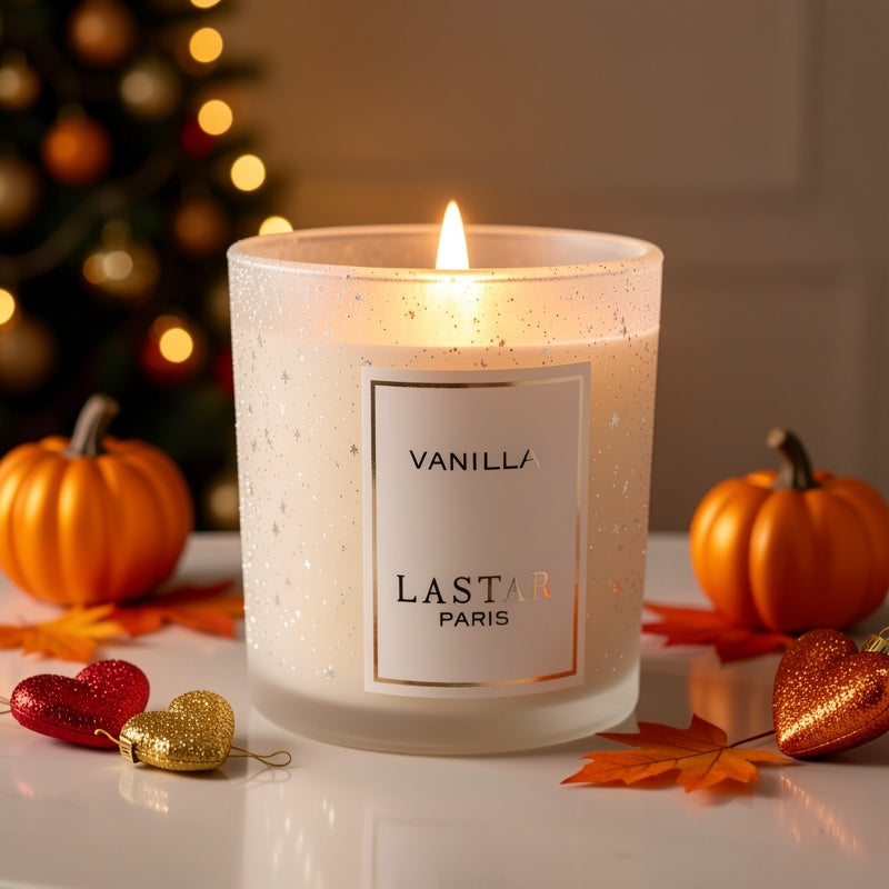 LASTAR Paris Vanilla Scented Candle - Elegant Round Soy Wax Jar with Glitter Accents, Perfect for Home, Hotel, Wedding Decor | Ideal Gift for Christmas, Halloween, Valentine's Day, Mother's Day, Net Content 70g