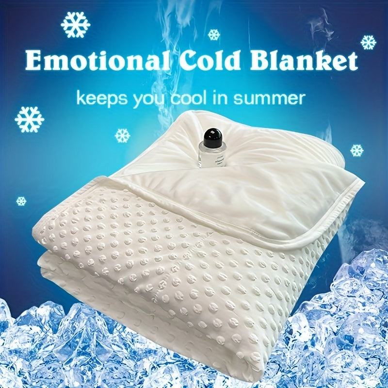 Emotional Cooling Blanket for Relaxation - Soundwave technology Embossed Striped Design with Ball Accents, 100% Polyester Breathable Lightweight Summer Throw, Machine Washable Wrinkle-Resistant Multi-Use Blanket & Shawl in White & Grey, Comfortable Shawl,