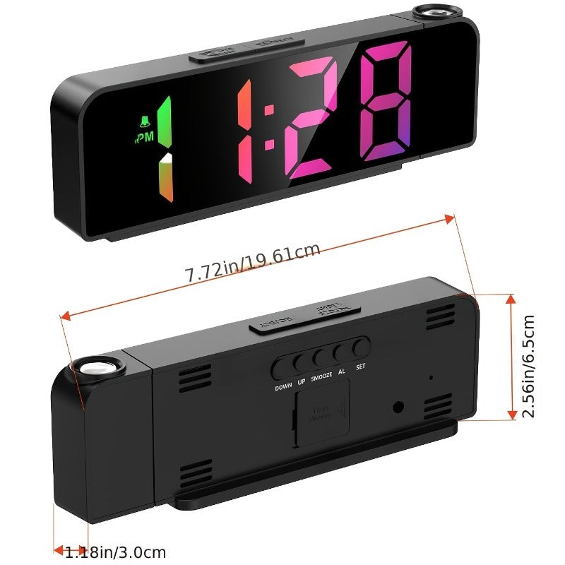 Projection Alarm Clock, Ceiling Projection Alarm Clock, 7.7-inch Large Display Screen, LED Digital Clock, Snooze Function, Bedroom And Living Room Clock, USB Charging, Night Mode, Projection Alarm Clock, Suitable for Bedroom, Office And Travel.