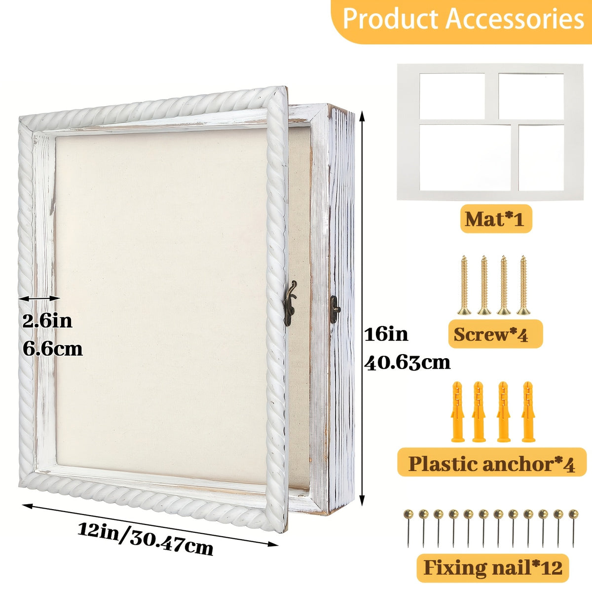 11X14/12X16 Shadow Box Frame with Linen Back - Large Rustic Memory Display Case for Flowers, Pictures, Championship Rings, Medals, Coins, Pins Collection And More, Including 4 Removable Shelves
