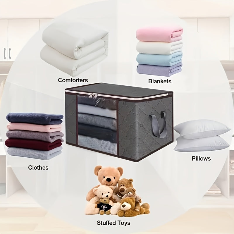 2/4 Large Heavy-Duty Foldable Clothing & Bedding Storage Bags With Zipper Lid & Reinforced Handles - Thick Non-Woven Storage Bags For Blankets, Seasonal Clothing - Portable Multi-Purpose Containers Ideal For Travel, Gifts, Under-Bed Storage