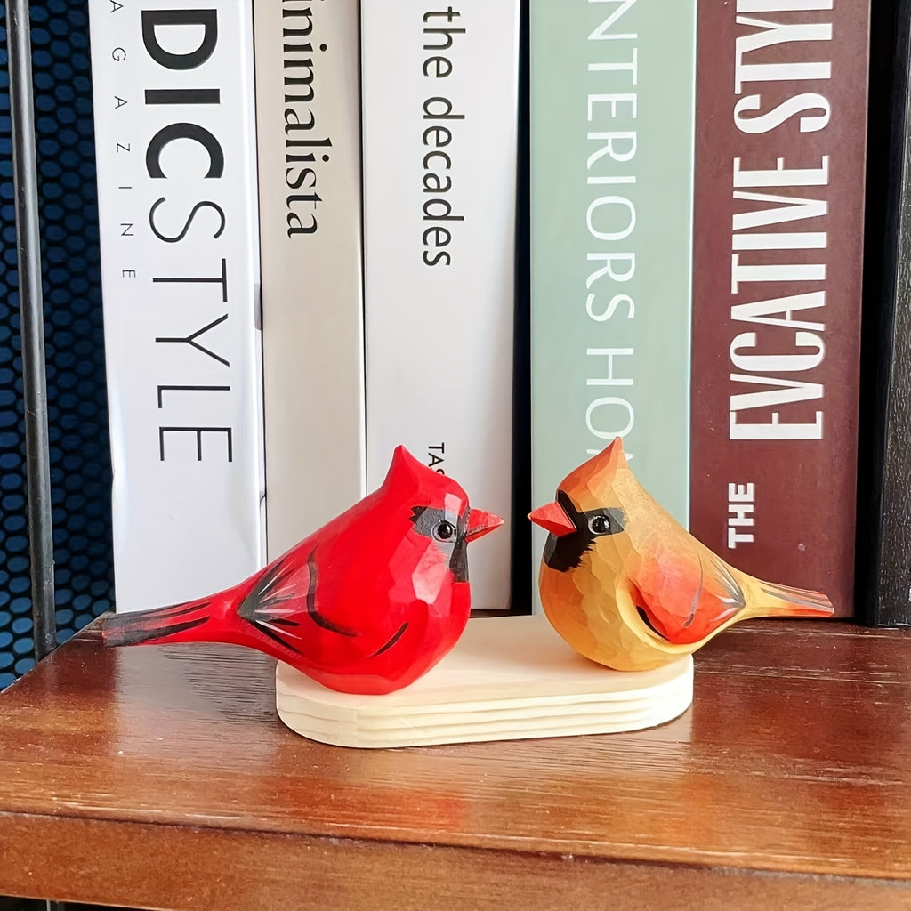 2pcs Cardinal Statues Handmade Wood Carving Painted Bird Statues, Various Bird Home Decorations, Best Gifts for Bird Lovers, Suitable for Birthdays, Christmas Gifts for Family And Friends