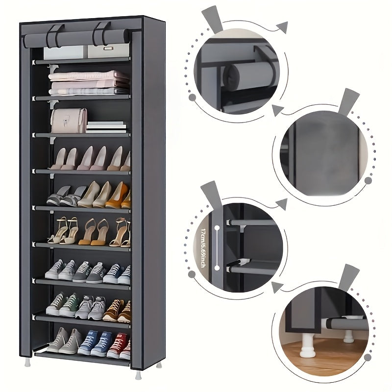 6/10 Tier Portable Shoe Rack Organizer with Nonwoven Fabric Cover, Ideal for Closet, Hallway, Bedroom, And Entryway, Stylish Grey Design