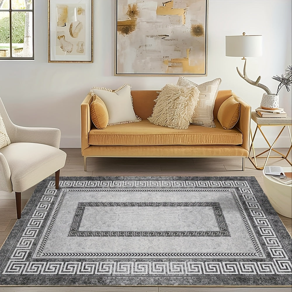 Luxury Crystal Velvet Rug - Heavy Duty 850gsm Bohemian Floral & Persian Pattern with Non-Slip Backing, Machine Washable 100% Polyester, for Living Room, Bedroom, Entryway - Grey & Black Marble Effect | Bohemian Style Rug for High Traffic Areas.