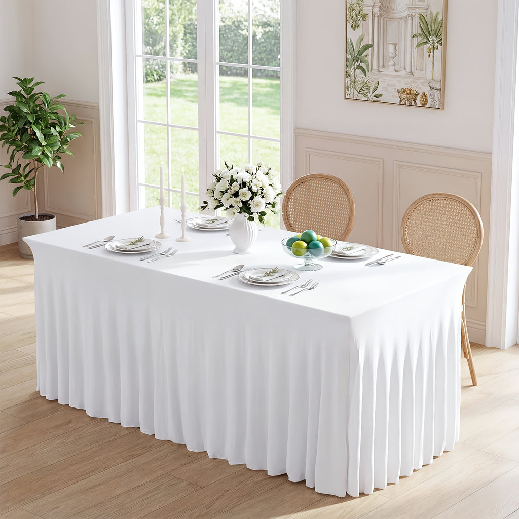 1pc/4pcs Table Skirt, Kitchen Spandex Black/White Table Skirt for Rectangle Tables 6ft, Table Covers for 6 Foot Tables, Washable And Wrinkle Resistant Stretch Rectangular Patio Table Cover for Event, Wedding, Banquet Halloween,Christmas