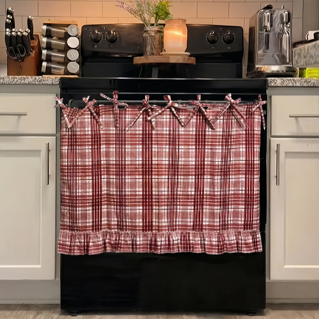 Farmhouse Oven Skirt Curtain with Ruffled Edge and Tie Straps, Handmade Rustic Cottagecore Kitchen Appliance Decor for Fall and Autumn Styling