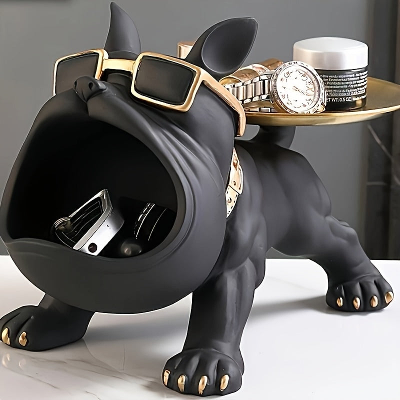 Modern Decorative Resin Bulldog Tray Statue, Dog Tray Storage Entrance Keychain, Candy Jewelry Earring Tray, Suitable for Home Decoration, Modern Art Dining Table Decoration, Office Christmas And New Year Decorations